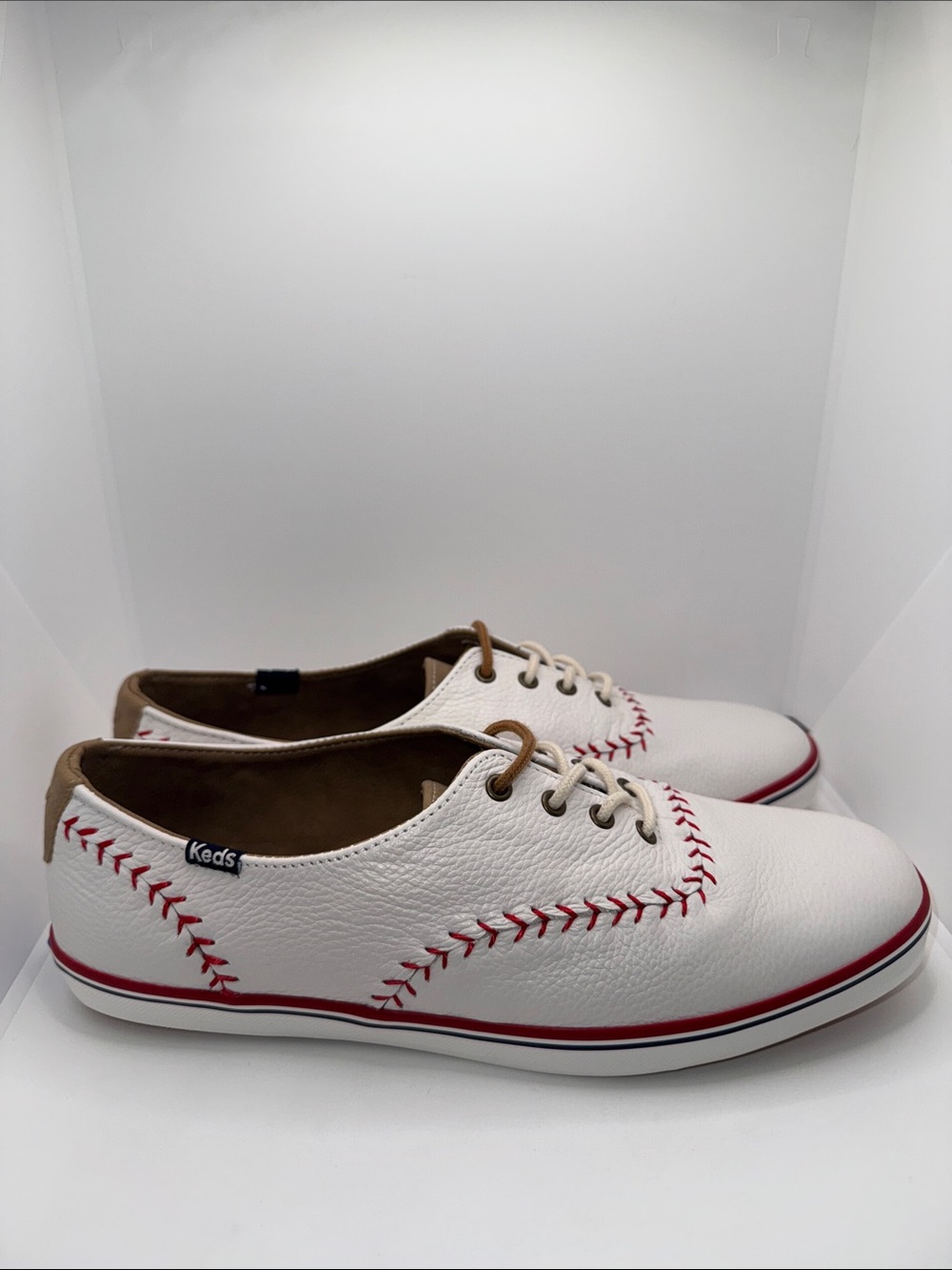 KEDS Champion Pennant Sneakers Leather Lace Up Baseball Design Women’s 9 WIDE 9W